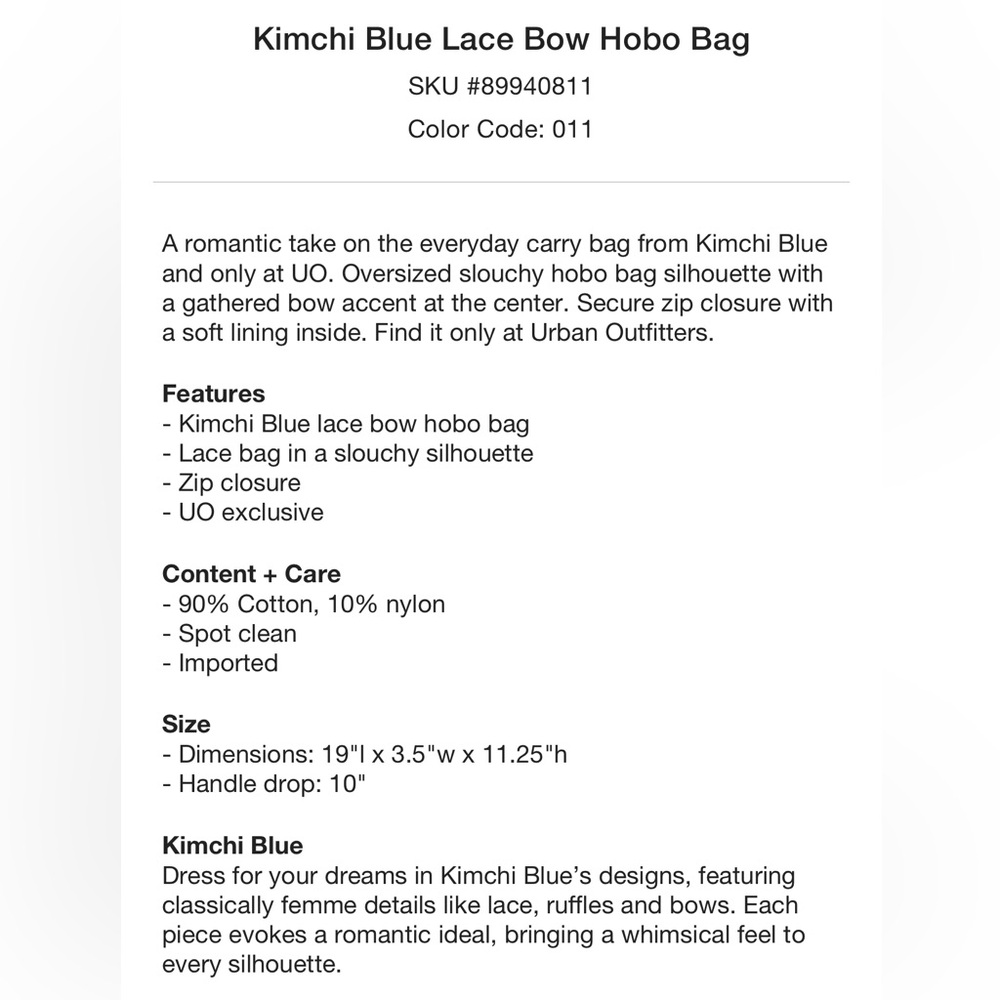 UO x Kimchi Blue Lace Bow Slouchy Bag - Picture 11 of 11